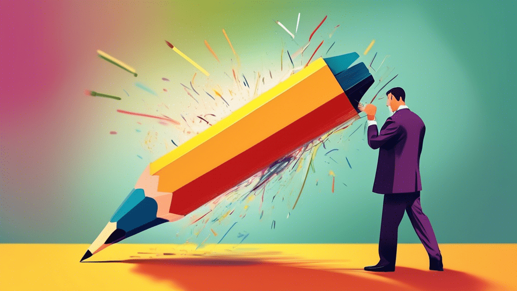 A businessman with a blurry outline being sharpened like a pencil by a giant pencil sharpener.