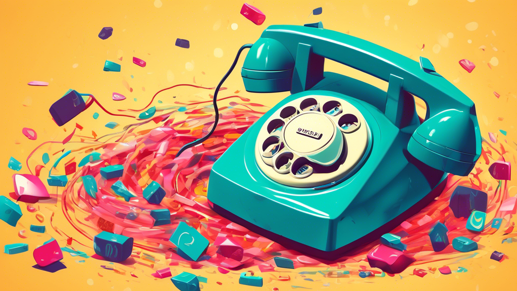 A retro rotary phone drowning in spam emails with a worried expression on its face.