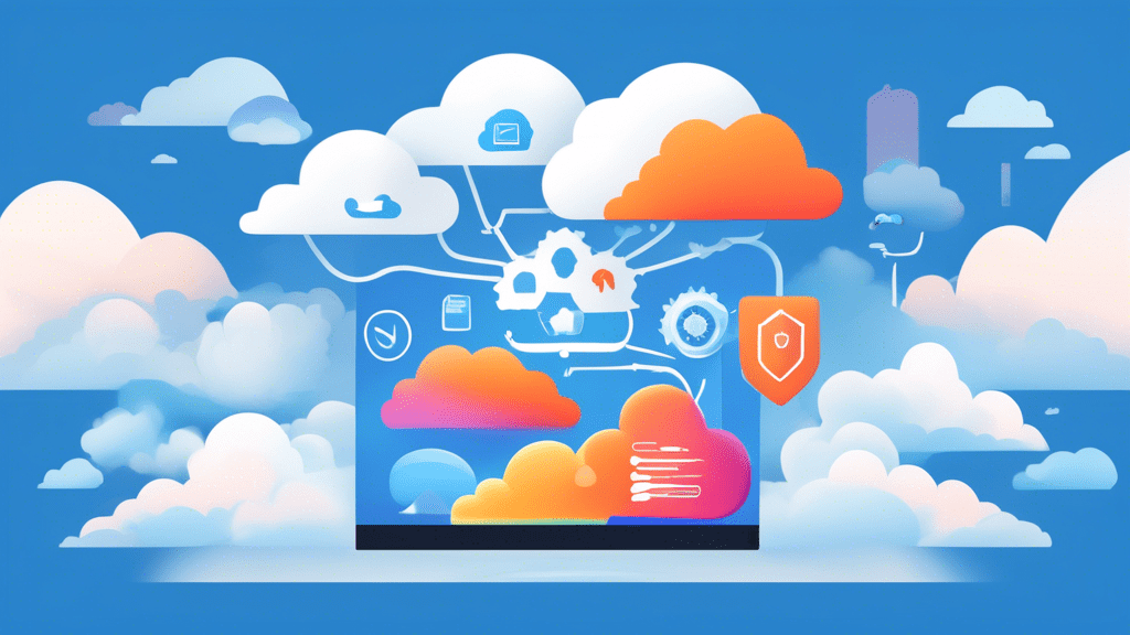 DALL-E Prompt:nA colorful, minimalist illustration showing a user-friendly web portal with the Cloudflare logo, where various icons representing easy access, security, and performance are flowing smoo