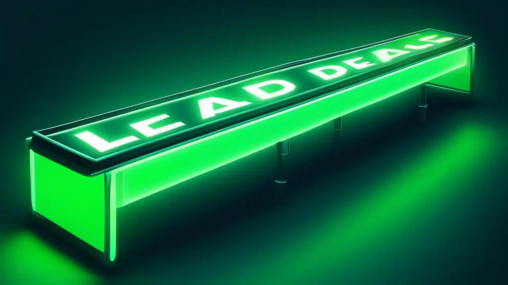 A sleek, futuristic conveyor belt transporting a variety of objects labeled leads, quotes, and deals towards a glowing green closed sign.