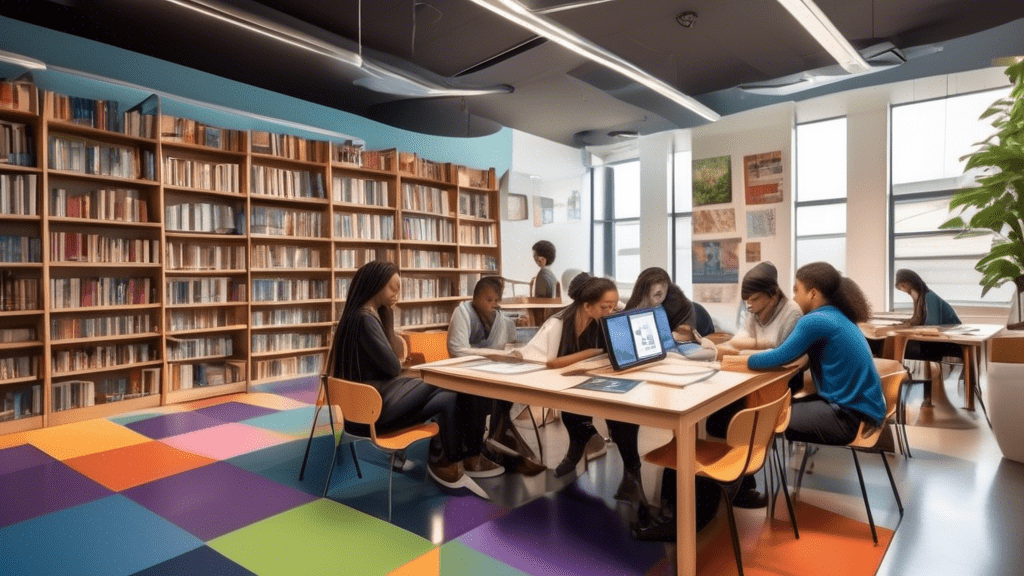 Create an image that showcases a diverse array of books and digital devices like tablets and laptops, each displaying different subjects such as Law, Literature, Mathematics, Computer Science, History