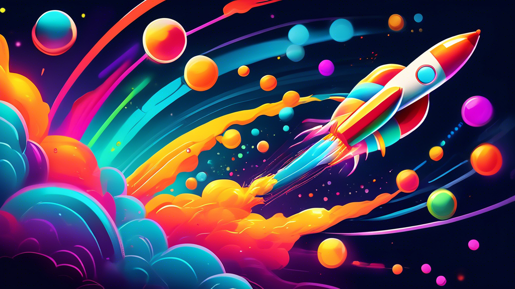 A rocket ship blasting off, fueled by a glowing pipeline filled with colorful, glowing orbs labeled Leads, Prospects, Deals, and Customers.