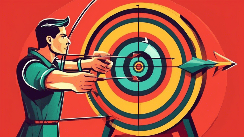 An archer aiming an arrow at a bullseye with a magnifying glass over the target.