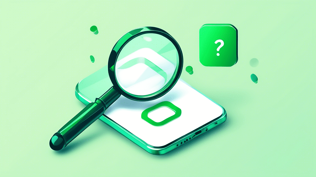 A magnifying glass hovering over a mobile phone with a green checkmark on the screen.
