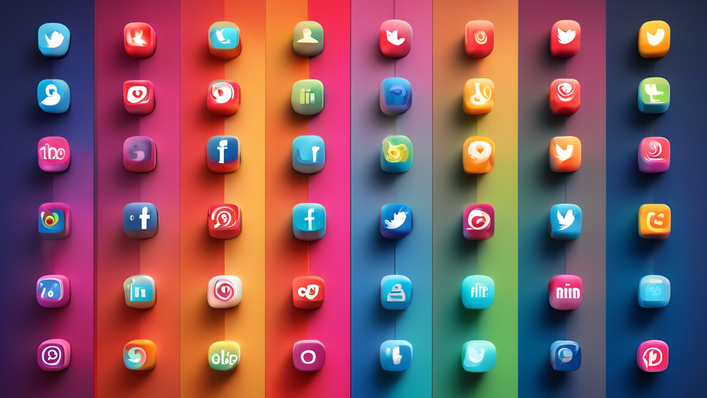 A 3D rendering of a timeline of social media icons from the earliest to the most recent, with each icon evolving into the next