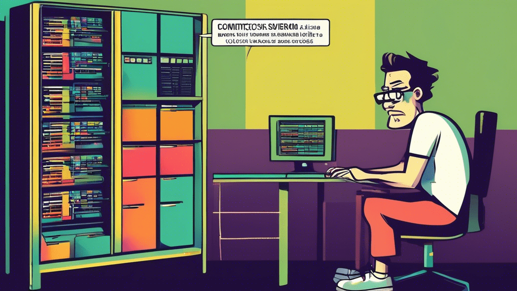 DALL-E Prompt: A frustrated person sitting in front of a computer screen displaying an error message that reads Connection Failure: Outdated Server Version. The screen shows outdated, retro-styled ser