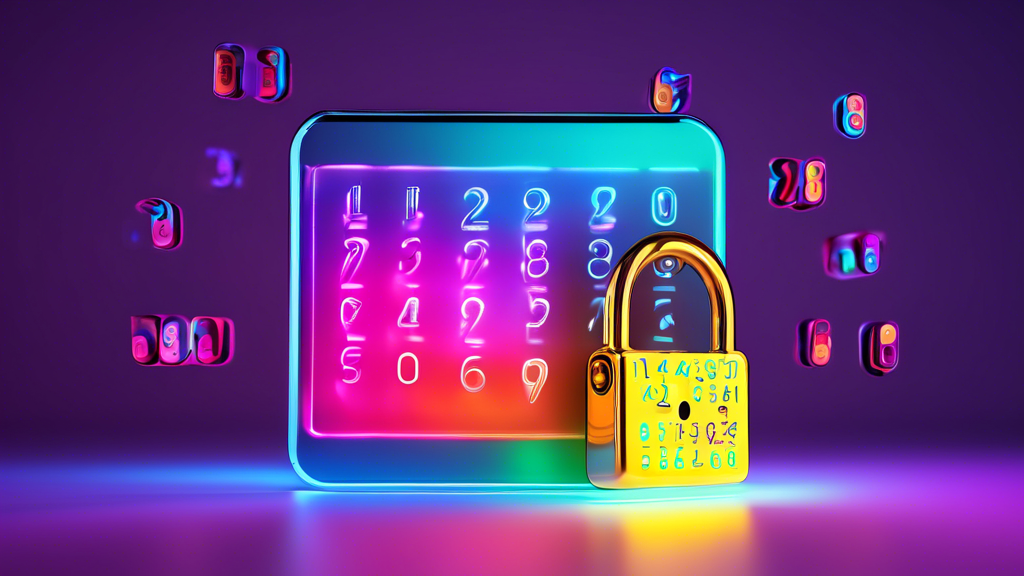 DALL-E prompt: A series of colorful 3D phone numbers floating in a digital realm, with a glowing padlock symbol in the foreground, representing the concept of free phone numbers used for secure online