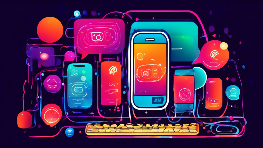 DALL-E Prompt:nA colorful illustration depicting various communication methods, including a smartphone with messaging bubbles, a vintage telephone, and a laptop with voice waveforms, all connected by