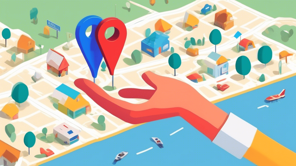 A giant hand lifting a Google Maps pin with a small business inside of it to another hand.