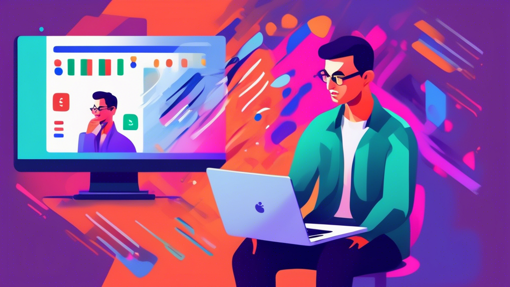 A stressed small business owner staring at a laptop showing a 429 error on a Google Business Profile page with the Google My Business logo glitching in the background.