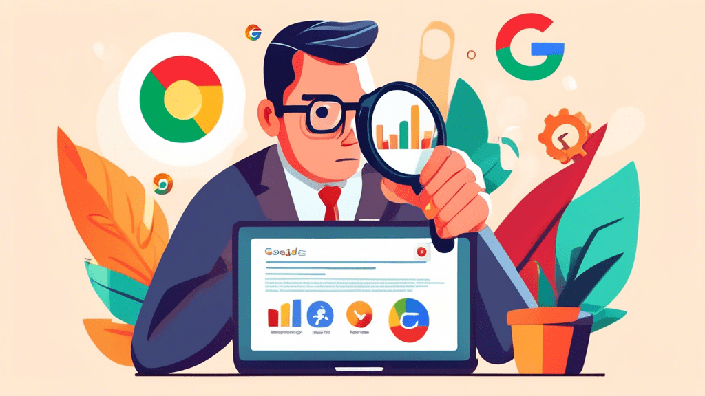 A frustrated business owner holding a magnifying glass over a laptop displaying a Google Business Profile verification error message.
