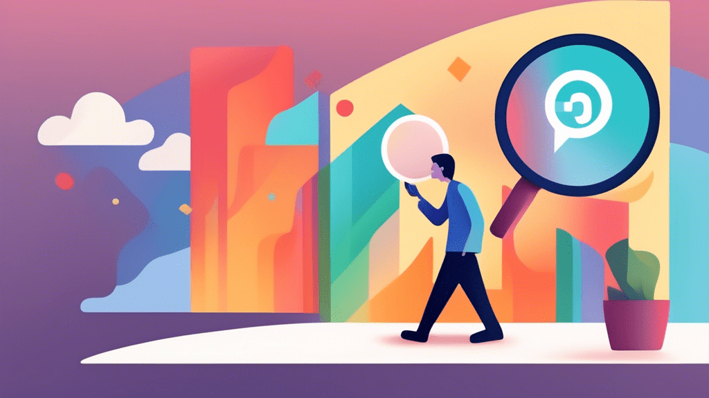 A magnifying glass hovering over a faded Google My Business storefront icon with a confused person looking at it.