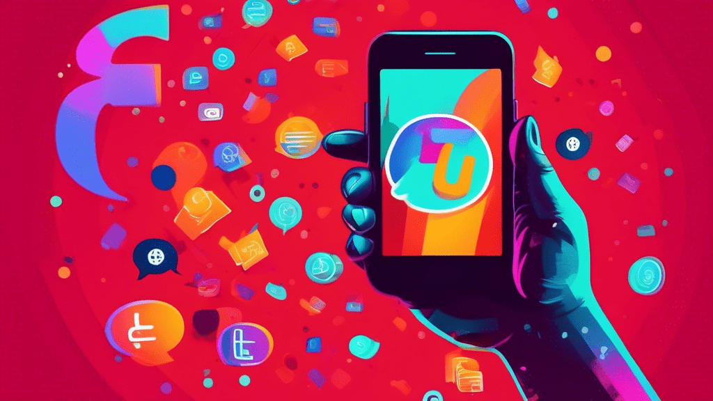 DALL-E Prompt:nA hand holding a mobile phone with a speech bubble containing a dollar sign, against a background of colorful, floating text messages and Twilio's red logo.