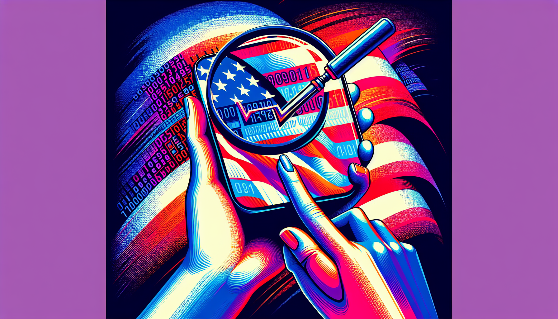 A hand holding a smartphone with a US flag reflected on the screen and a magnifying glass over the words Verify and a phone number.