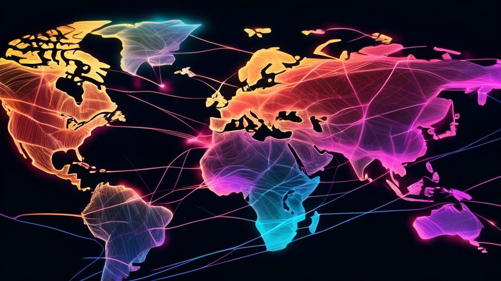 A phone overlaid on a map of the world with interconnected glowing lines representing communication.