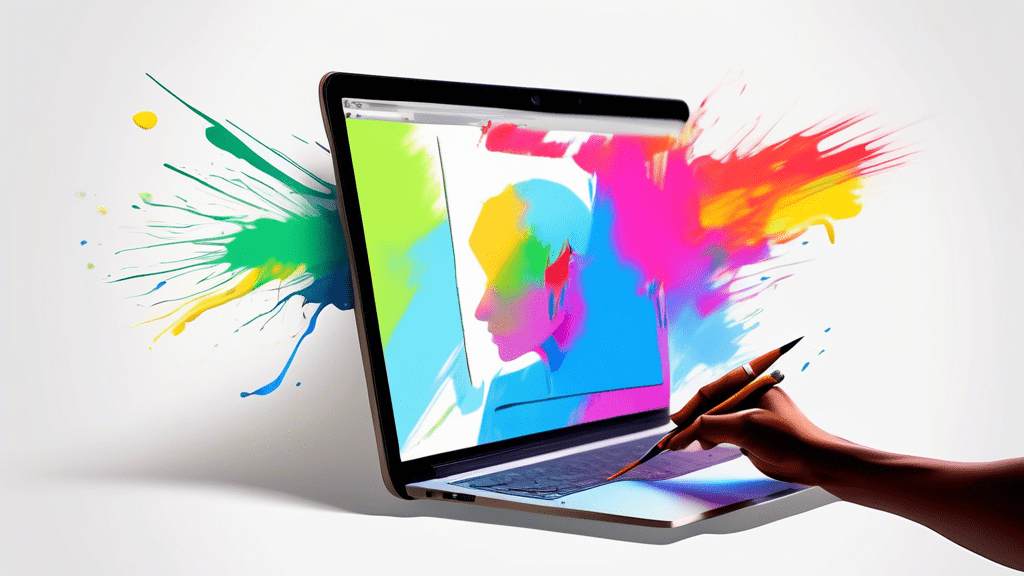A hand coming out of a computer screen holding a paintbrush updating a blurry silhouette Google profile picture with bright colorful paint.