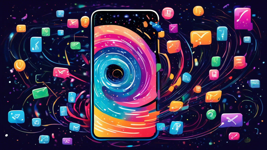 A smartphone with its screen replaced by a swirling galaxy filled with phone numbers, with a large checkmark hovering above the phone.
