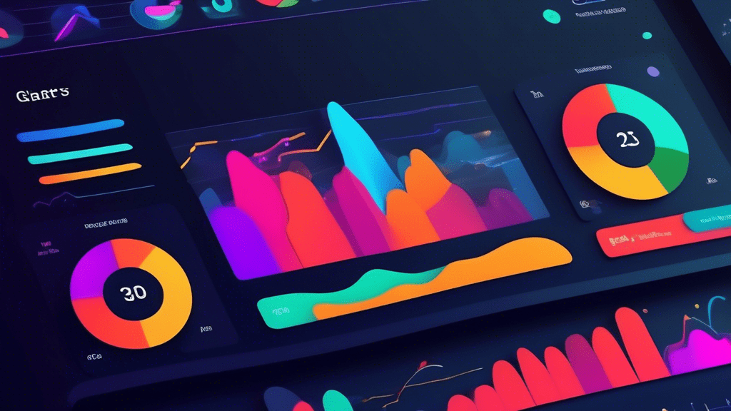 A futuristic dashboard interface with the Google My Business logo integrated, showcasing a vibrant array of charts and graphs that represent business data.