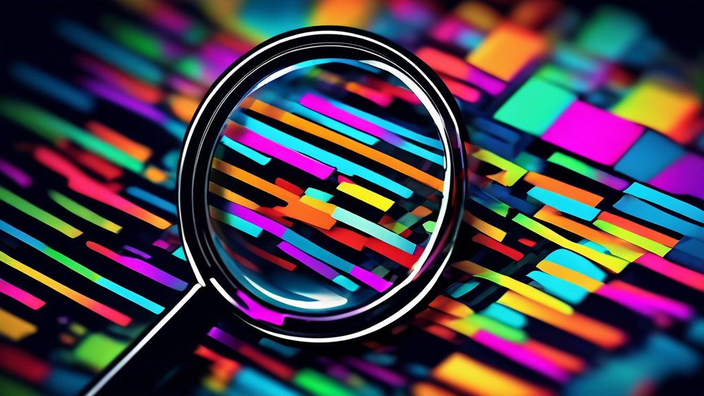 A magnifying glass hovering over a digital document titled Changelog with colorful lines of code highlighting changes.