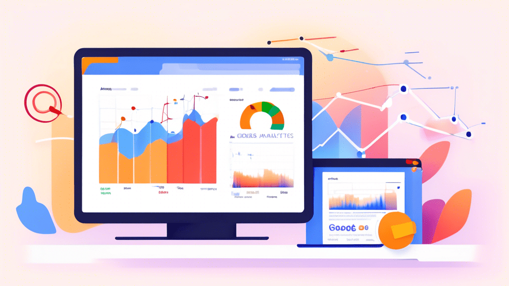 An illustration of a website's interface with an emphasis on the analytics tracking code, visually depicting the moment it sends a pageview hit to Google Analytics. Include a small laptop screen showi