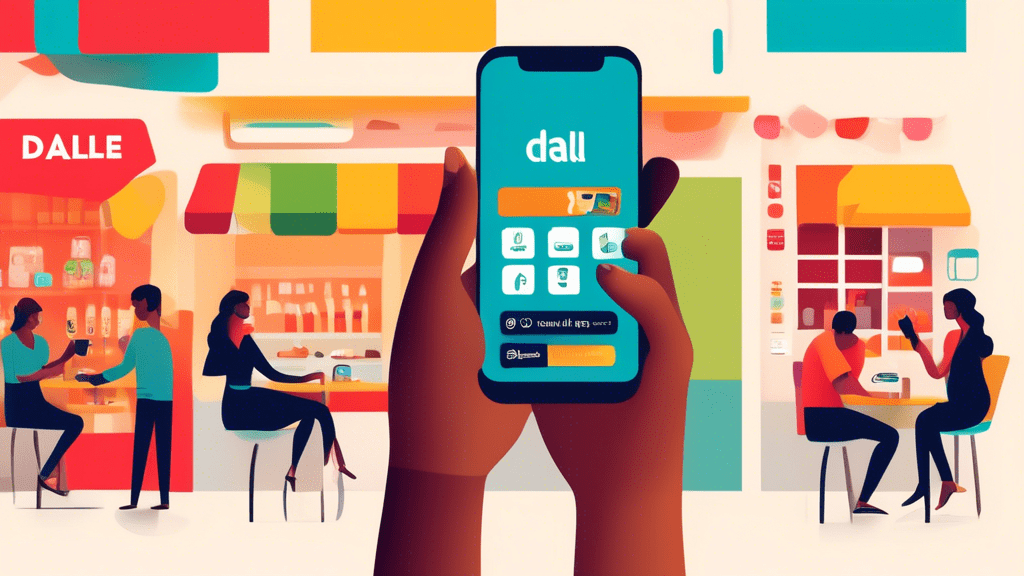 DALL-E prompt:nnA sleek, modern smartphone held in a hand, with a colorful, vibrant digital wallet app open on the screen. The app interface displays various payment options, loyalty cards, and specia