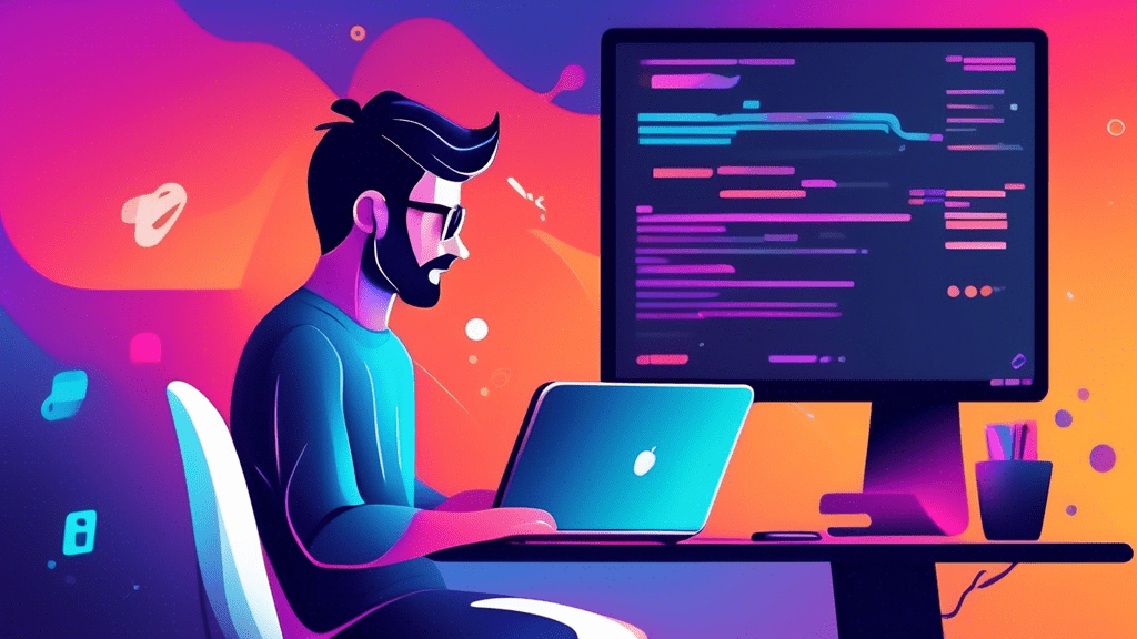 A developer using code on a computer with the Authorize.net logo in the background.