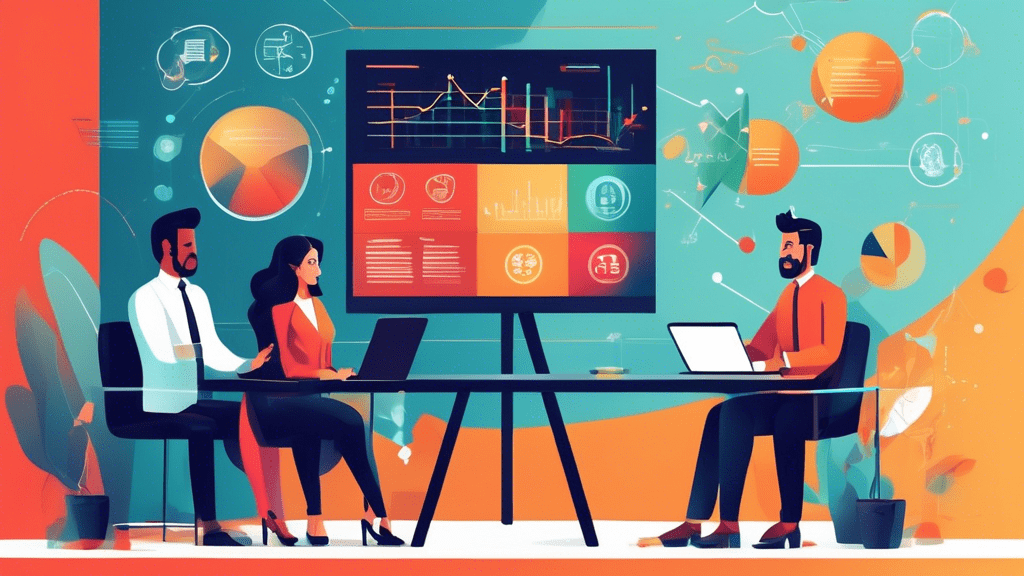 Create an image depicting a modern business team collaborating on strategies for retention rate optimization. Include elements like data analytics charts, customer feedback forms, and innovative plann