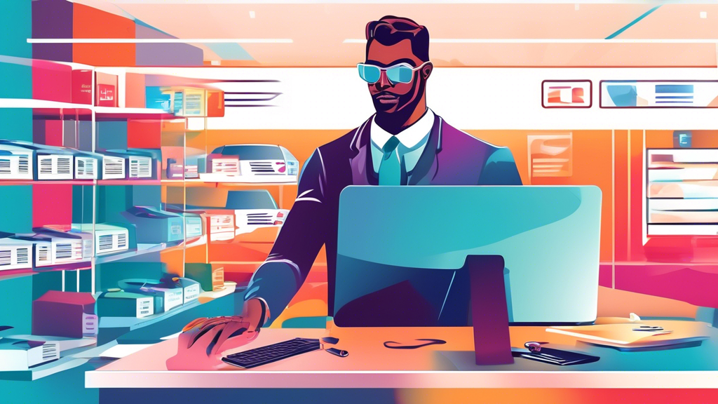 A car dealership employee logging into DealerSocket inventory software on a computer with a digital key.