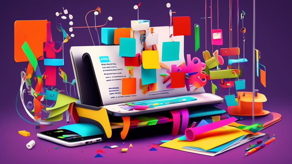 A Rube Goldberg machine made of colorful office supplies being activated by a Slack notification on a phone.