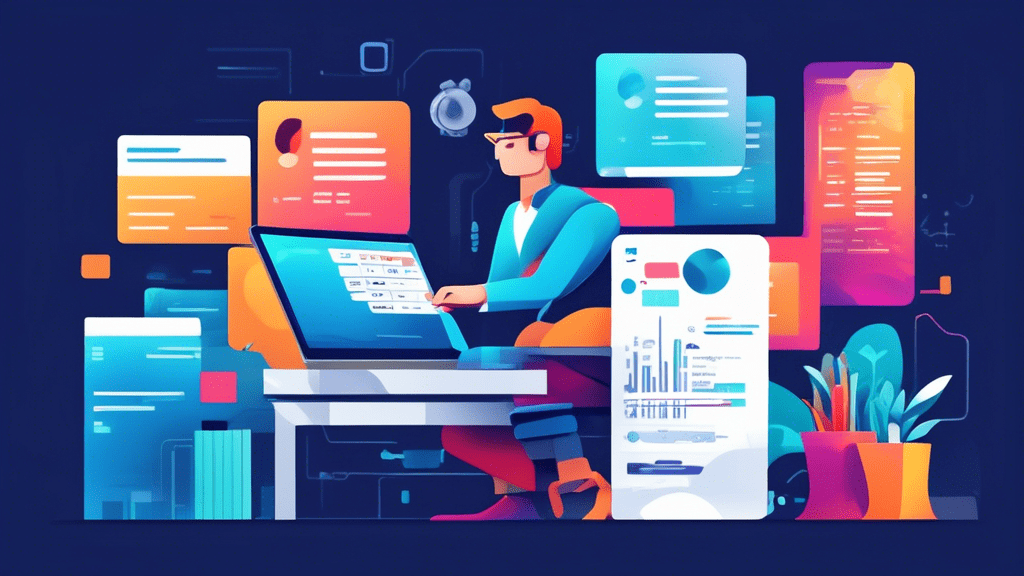 Create an image depicting a modern office setting where an employee effortlessly manages invoices on a sleek digital platform. The screen displays a user-friendly interface with automated billing feat
