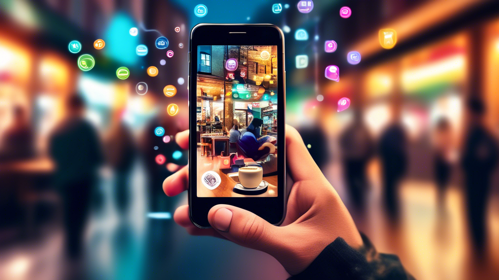 A vibrant image showing a smartphone in a person's hand with a creative and engaging SMS message on the screen. The background should display a lively and