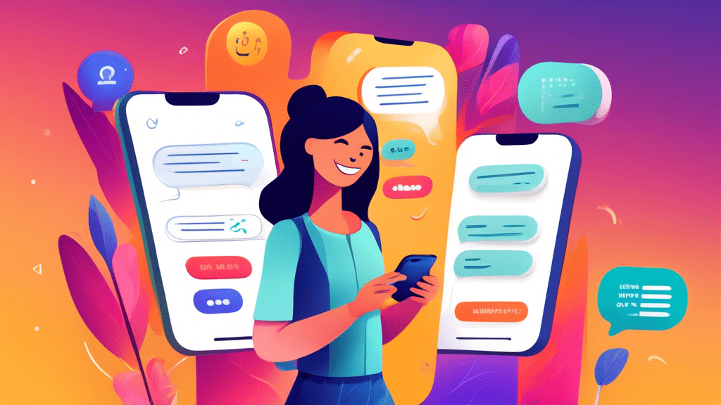 An illustration of a smartphone screen displaying a personalized SMS message with the recipient's name, a friendly greeting, and tailored content related t