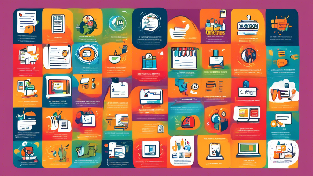 An illustrated cheat sheet filled with vibrant icons representing various aspects of small business management, such as finance, marketing, customer servic