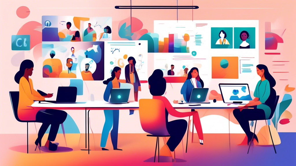 Create an image that depicts a diverse group of professionals collaborating remotely from different locations around the world. The scene should include el