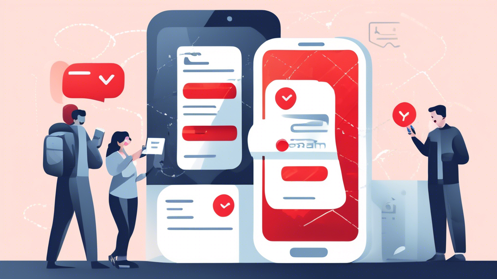 A detailed illustration of a mobile phone displaying a successfully delivered SMS message with a checkmark icon. In the background, there are subtle depict