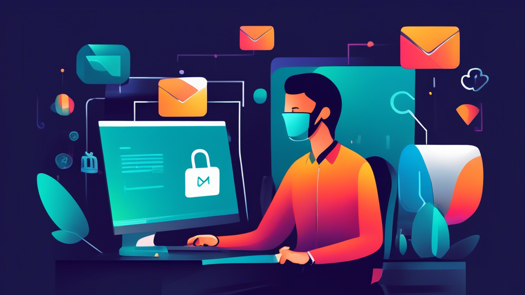 Create an image of a person using a computer in an office environment, focusing on the email interface with the BCC field highlighted. Include subtle eleme