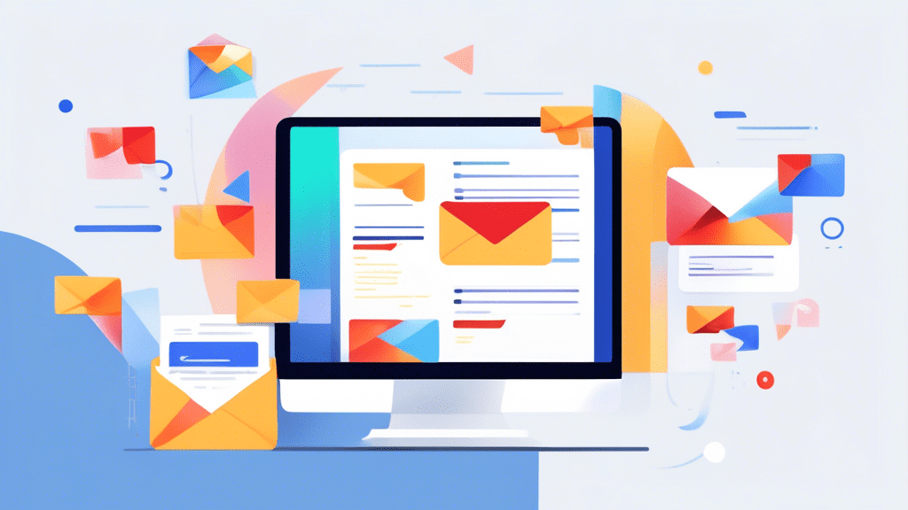 Create an image showing a split screen with the interface of different email clients including Gmail, Outlook, and Apple Mail. In each section, highlight t