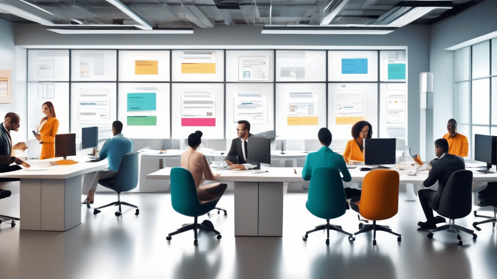 A professional office setting with a computer screen displaying an open email client. The email shows multiple recipients in the CC field. People in busine