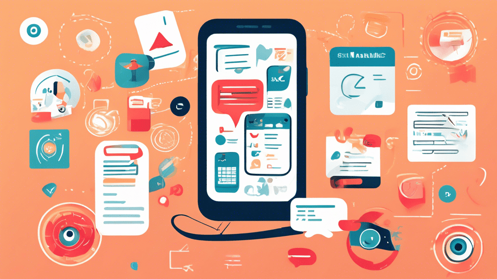 An illustration showing a mobile phone with various SMS marketing tips displayed around it. The phone is receiving a well-crafted marketing message, while