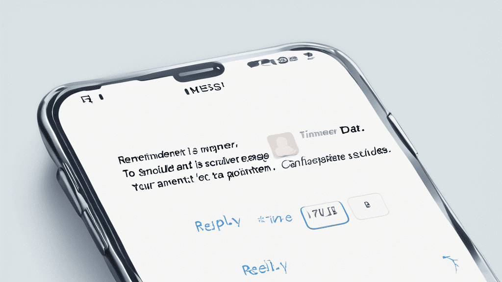Create an image portraying a clean and modern smartphone screen with a notification for an appointment reminder message. The message should have the text: