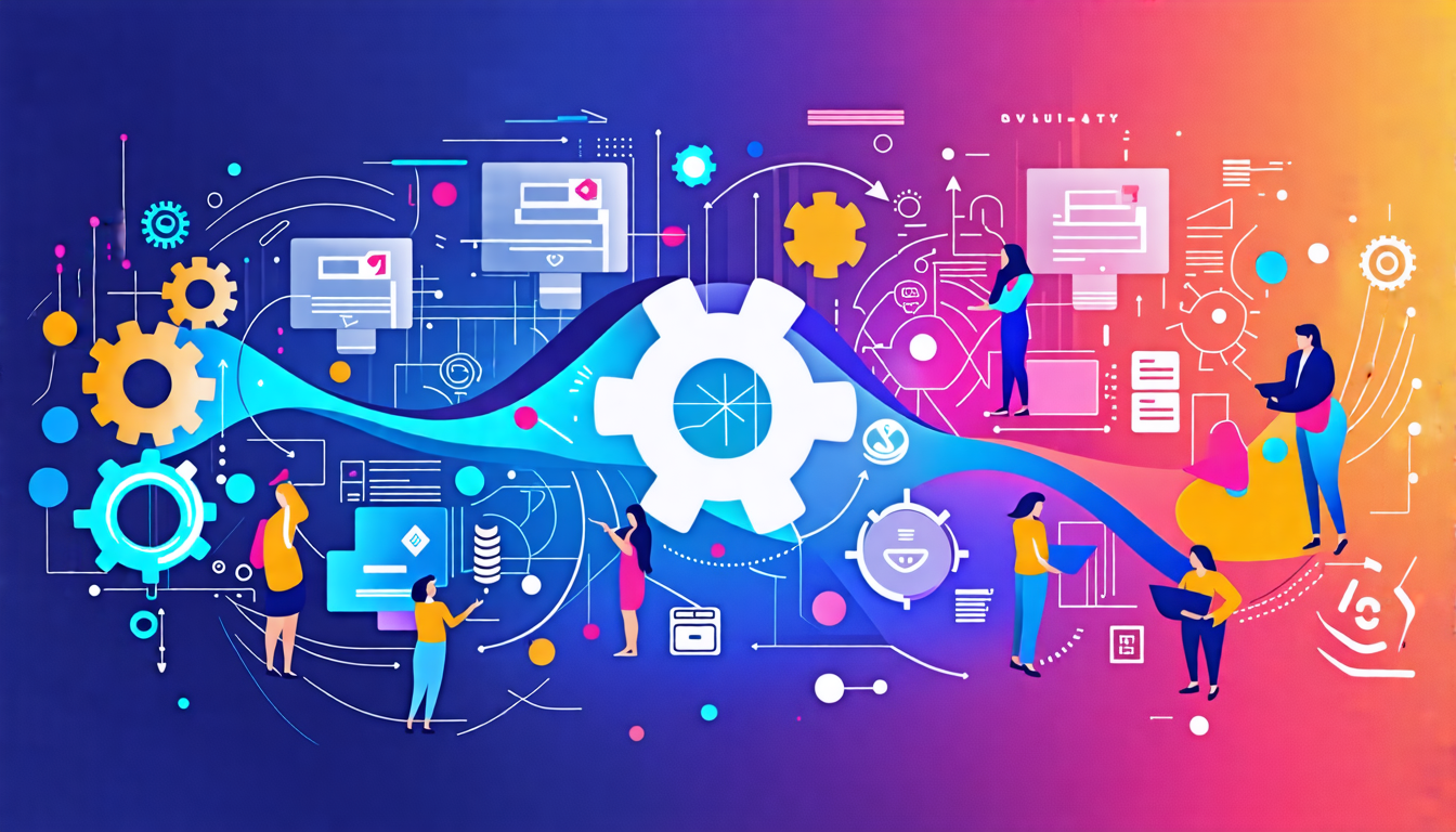 An abstract representation of customer experience agility, featuring a dynamic, flowing design that symbolizes adaptation and change. Include elements like