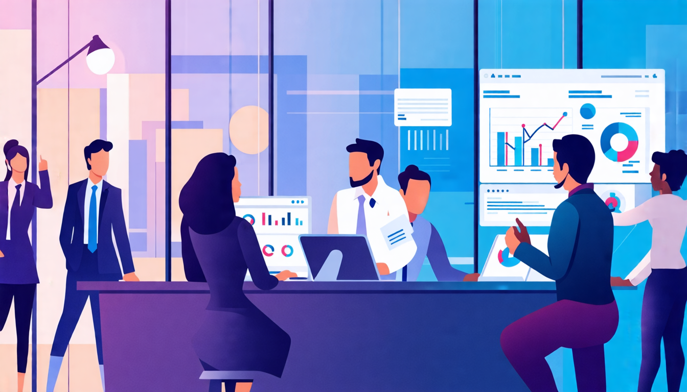 Create an image depicting a customer service professional in a busy office setting, adeptly navigating a challenging customer interaction. Show a diverse g
