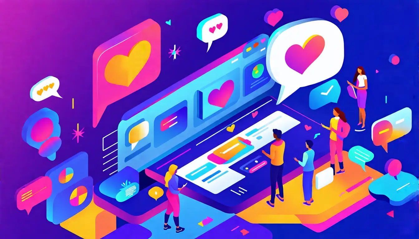 An abstract illustration depicting the essence of customer experience engagement. Show diverse people interacting with digital devices, highlighting emotio