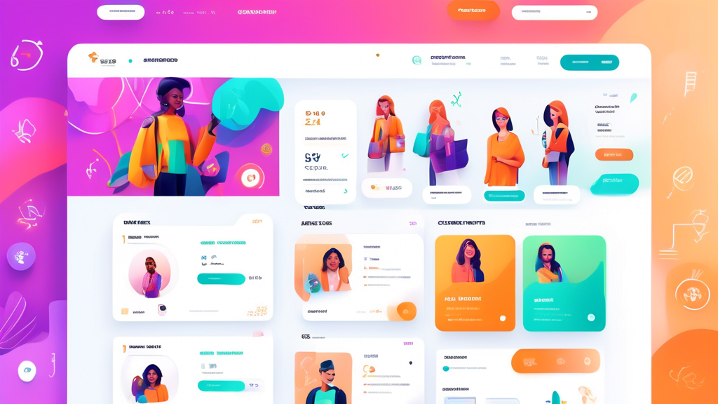 A vibrant, futuristic e-commerce website dashboard, featuring customer accounts with detailed profiles, personalized recommendations, and an array of loyal