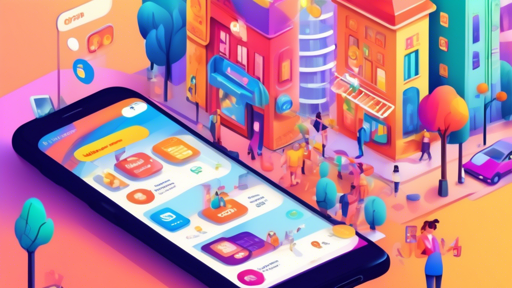 A friendly and modern app interface on a smartphone screen, featuring vibrant and inviting colors. The screen displays cheerful welcome messages and engagi