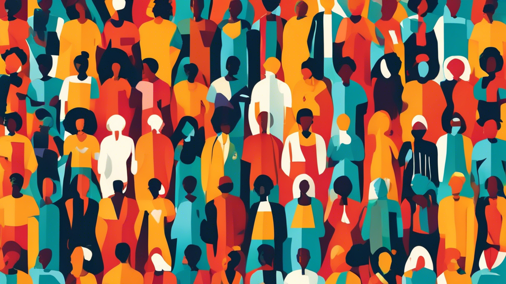 Create an image of a diverse group of people coming together to form the shape of a single microphone, symbolizing the unity and collective power of many v