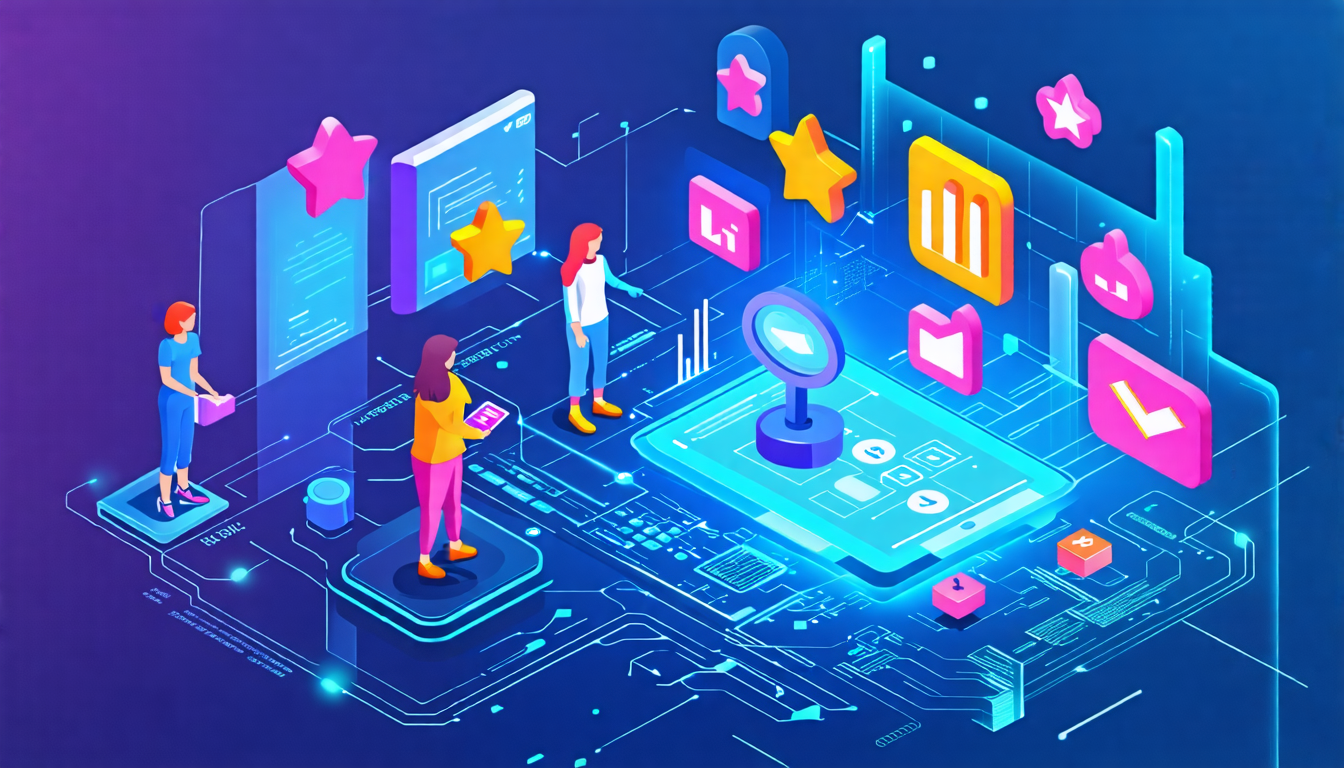 Create a futuristic digital landscape showing a holographic interface where individuals and businesses monitor their online reputation. There are floating