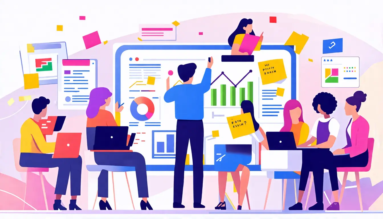 Create an illustration depicting a diverse group of people in a collaborative setting, brainstorming and discussing ideas to enhance customer experience. I
