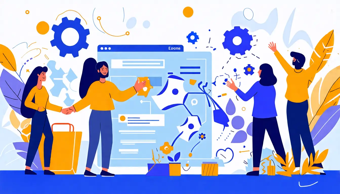 Create an inspiring scene illustrating the concept of customer experience recovery. Show a diverse group of people, including a business owner and customer