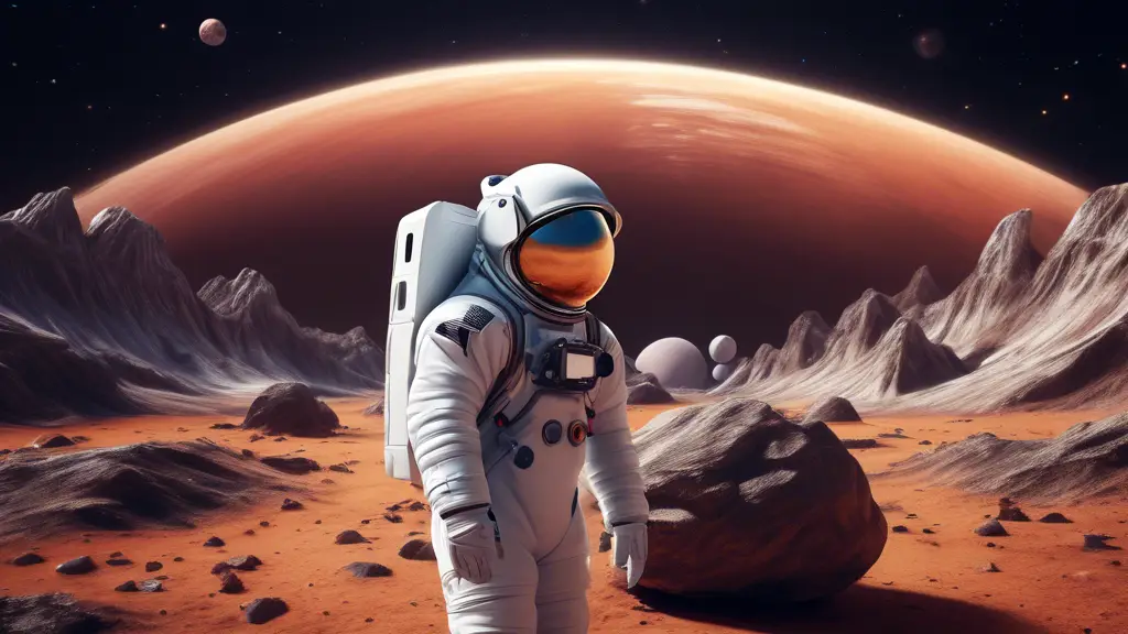 An Astronaut standing on a red planet.
